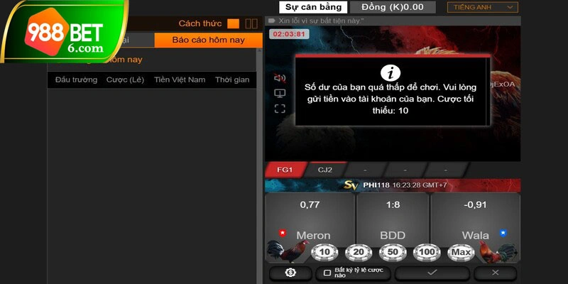 Mô tả sảnh Đá gà 988BET